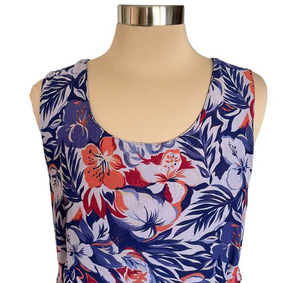 Blue Red Floral Reversible Chiffon Maxi Dress Sleeveless Size 1X Summer Vacation - Picture 3 of 10